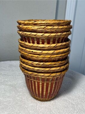 Vintage woven wicker baskets for planter or pot holder. 9 baskets.